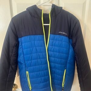Eddie Bauer Royal Blue Quilted Jacket with Neon Yellow Trim